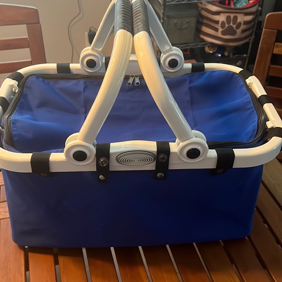 Handbags - Blue white and black collapsible picnic basket with lid